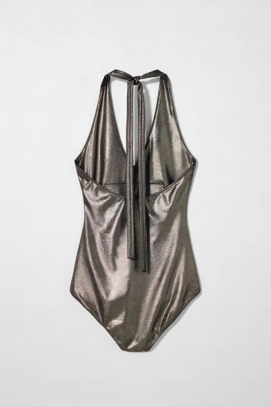 Металлический боди с запахом на шее kate moss x zara