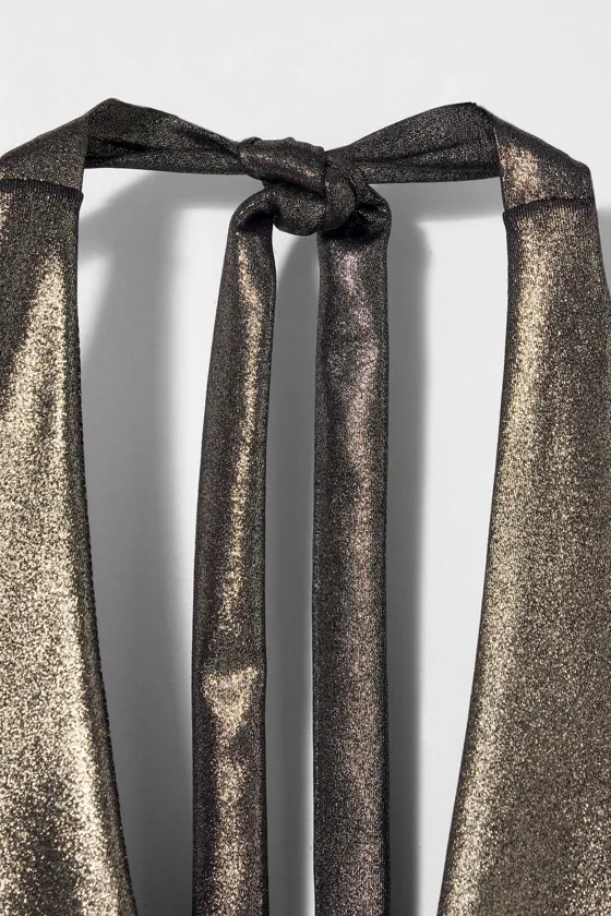 Металлический боди с запахом на шее kate moss x zara