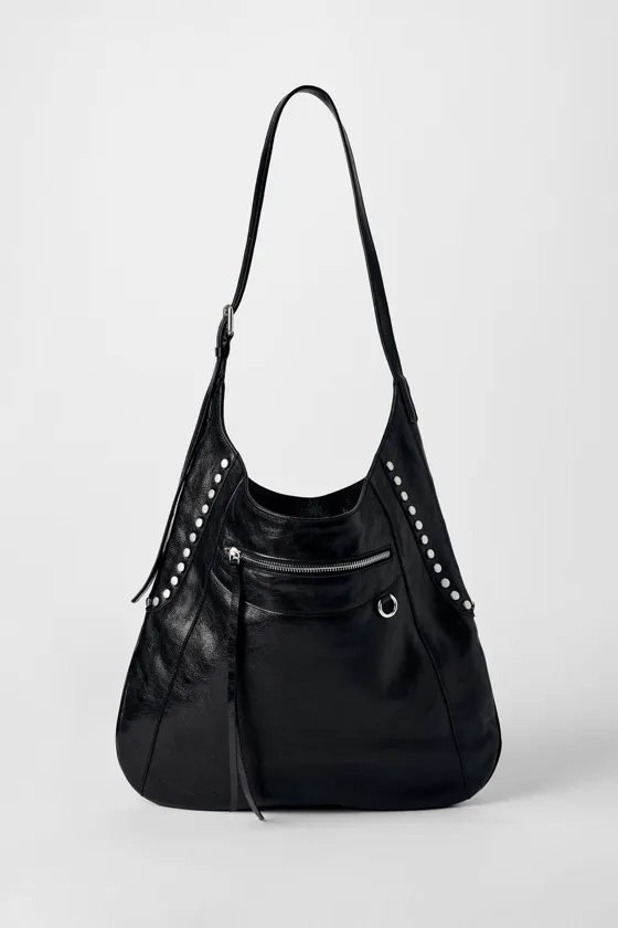 Кожаная сумка-ведро с металлическими деталями kate moss x zara