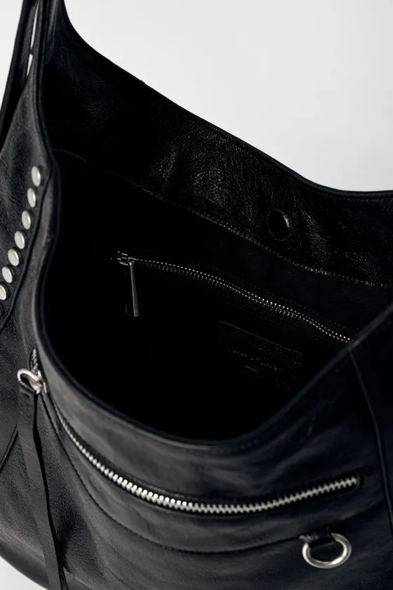 Кожаная сумка-ведро с металлическими деталями kate moss x zara