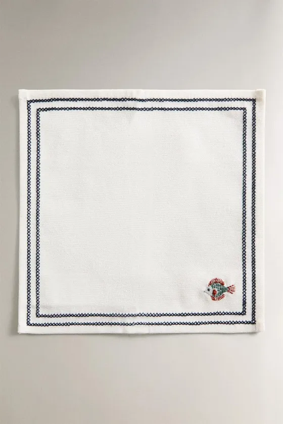 Набор салфеток с вышивкой морской тематики (набор из 4 штук)