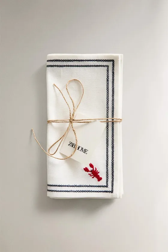 Набор салфеток с вышивкой морской тематики (набор из 4 штук)