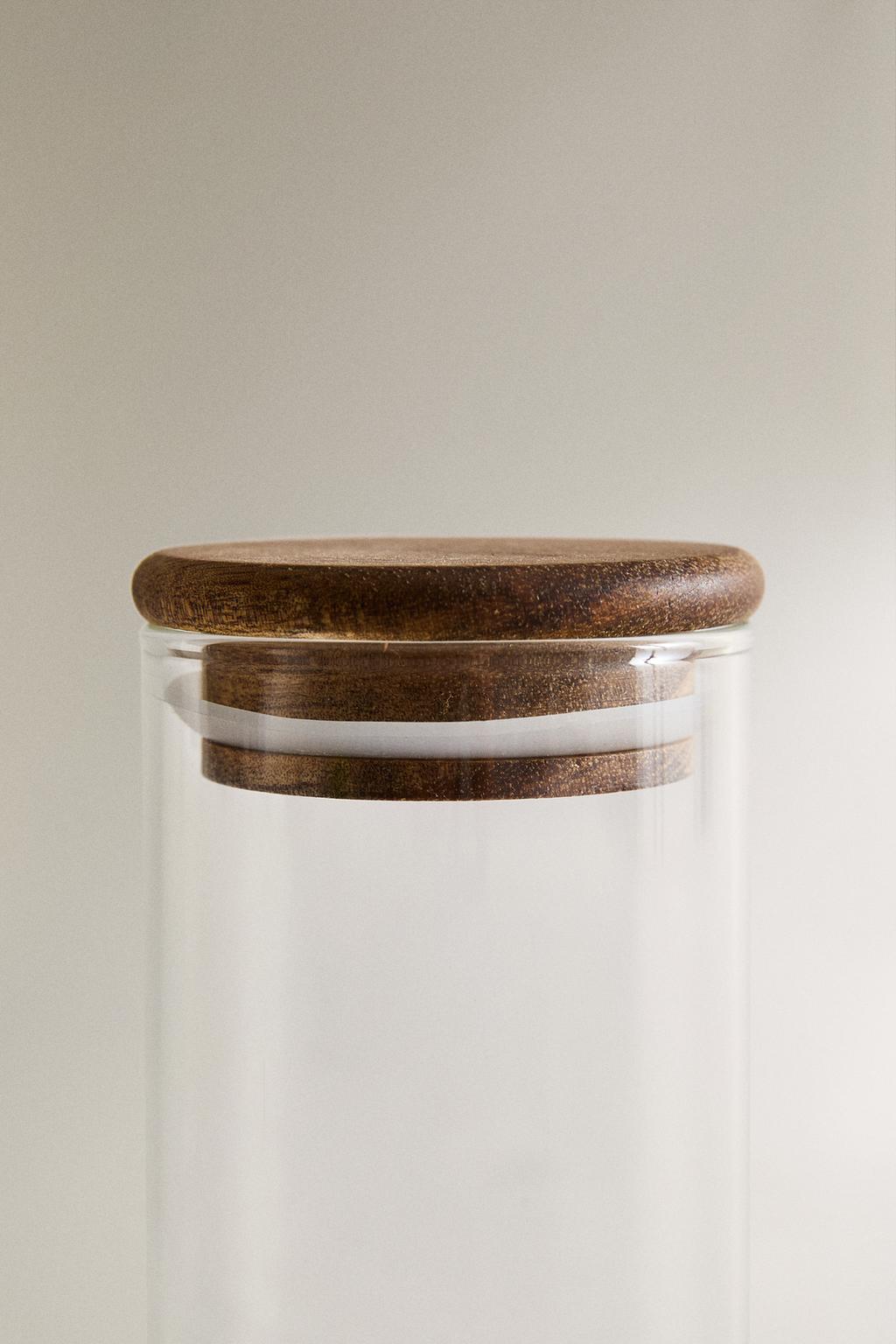 Стеклянная банка для кухонного хранения с деревянной крышкой