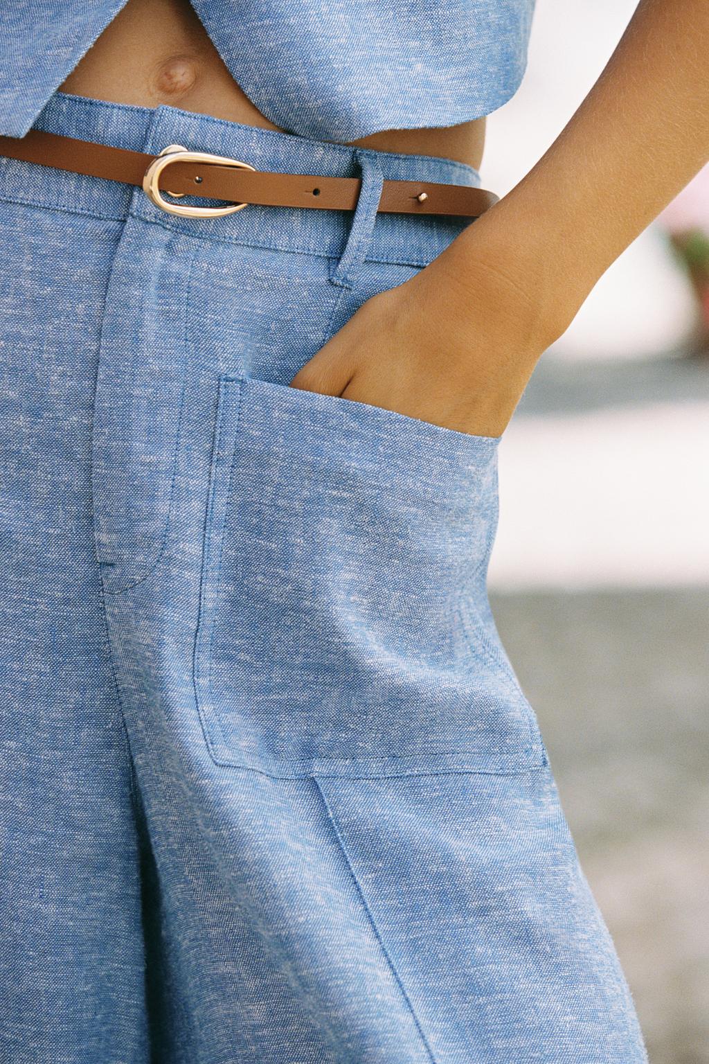 БРЮКИ-КЮЛОТЫ С ПОЯСОМ ИЗ ЛЬНА