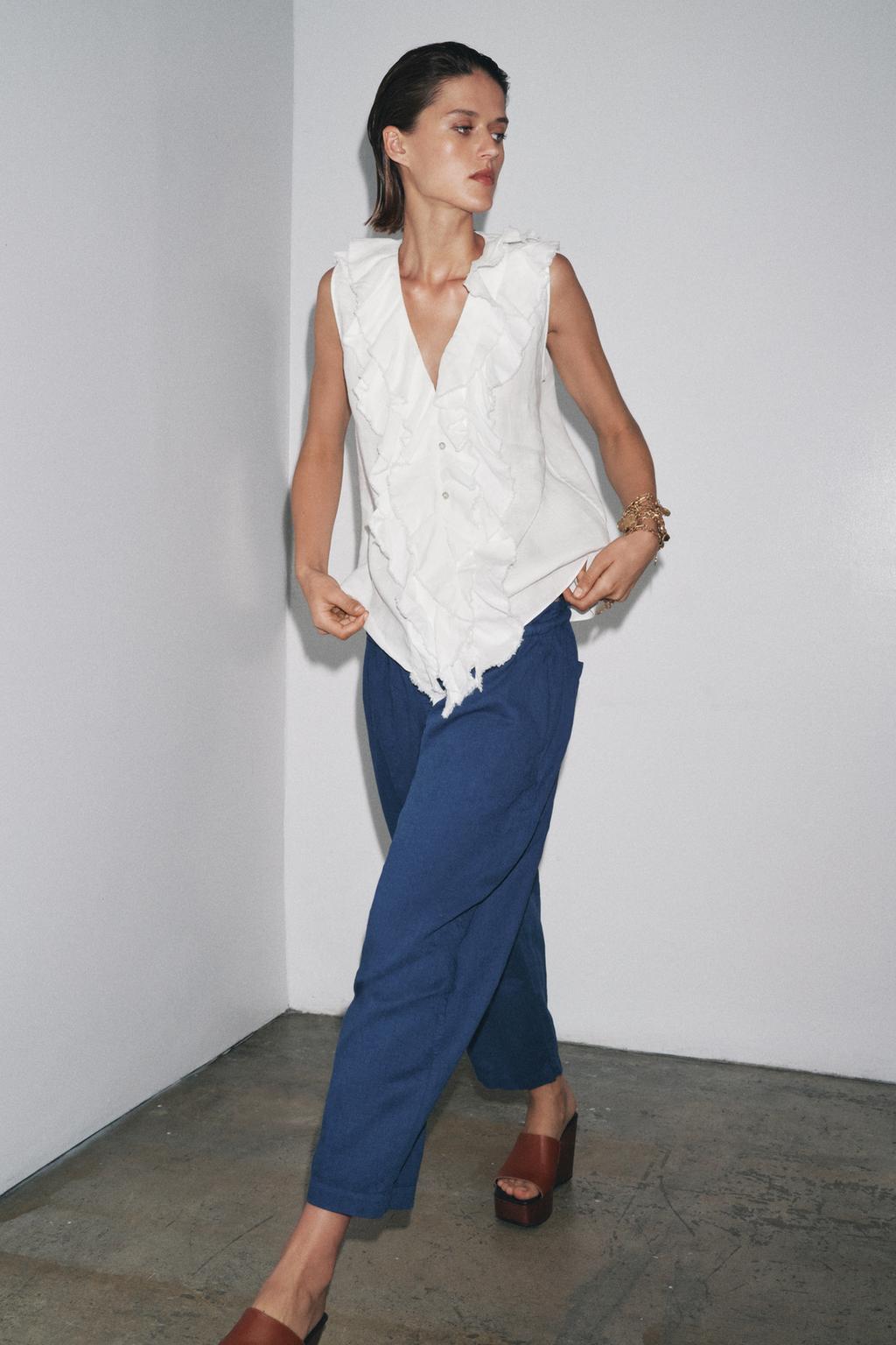 РУБАШКА ИЗ ЛЬНЯНОЙ ТКАНИ С ВОЛАНАМИ — ZW COLLECTION