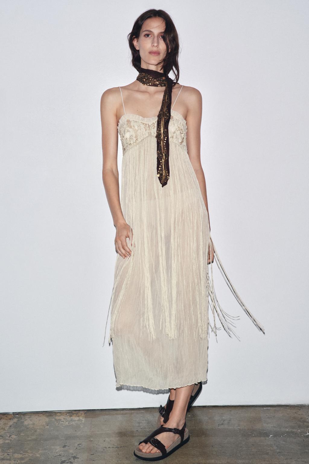 EMBROIDERED FRINGED COMBINATION DRESS