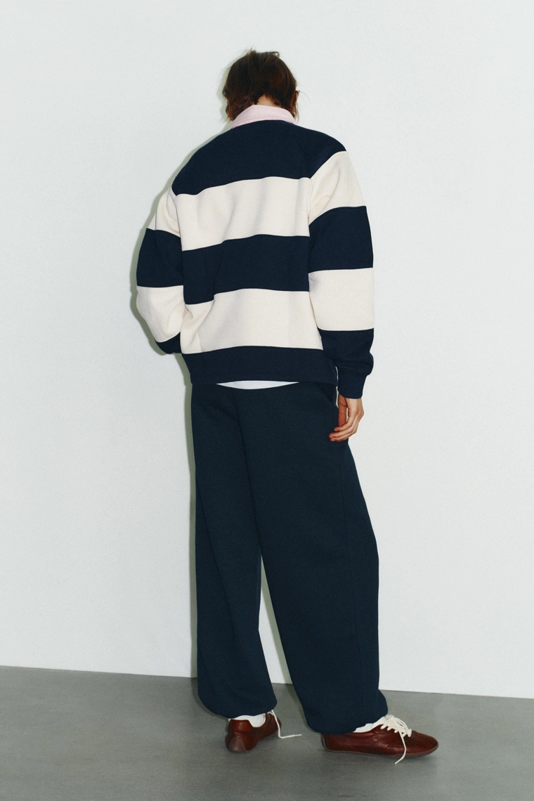 STRIPED POLO SWEATSHIRT WITH SLOGAN