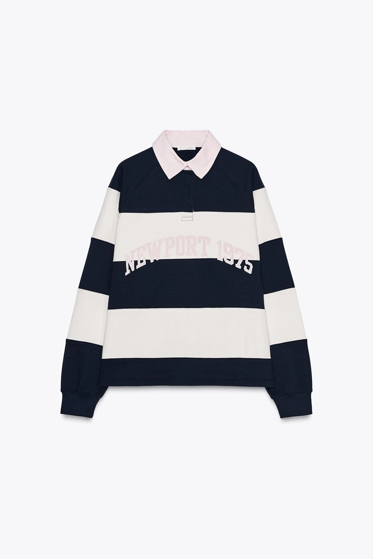 STRIPED POLO SWEATSHIRT WITH SLOGAN