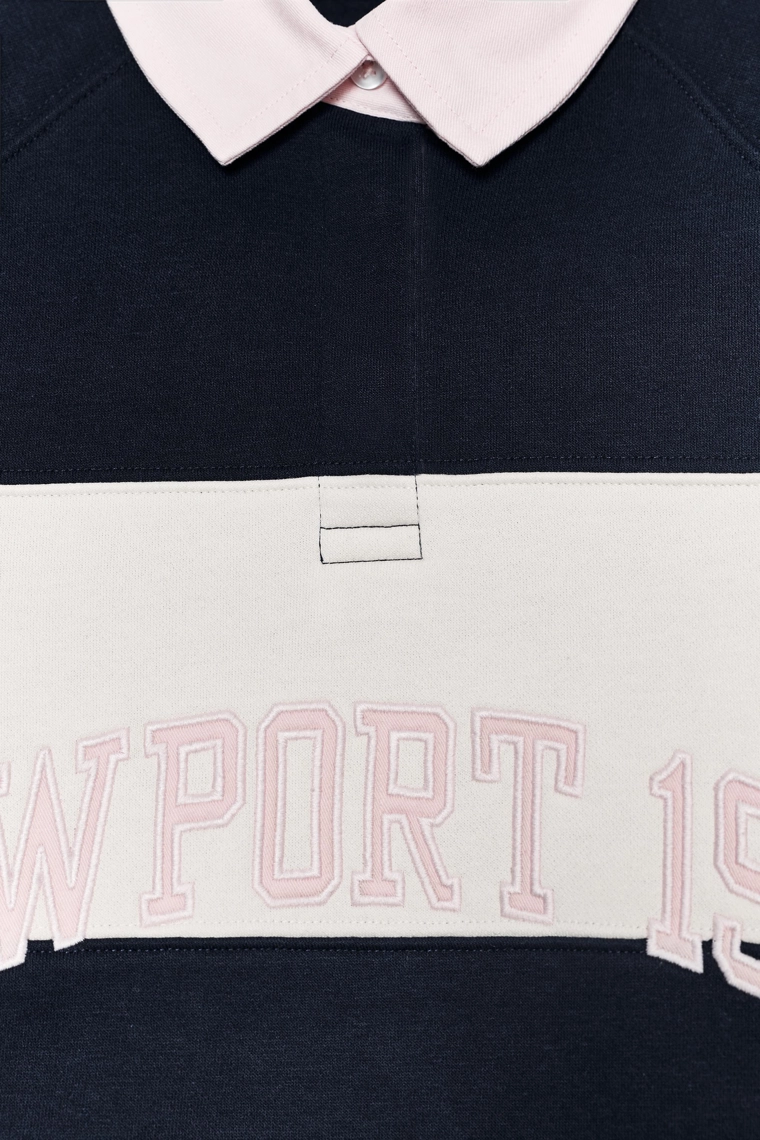 STRIPED POLO SWEATSHIRT WITH SLOGAN