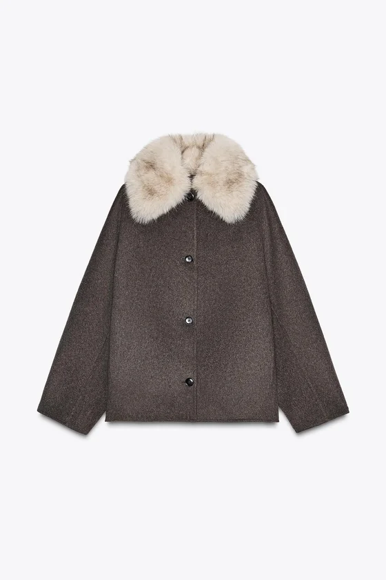 КУРТКА ИЗ ШЕРСТИ С МЕХОВЫМ ВОРОТНИКОМ — ZW COLLECTION