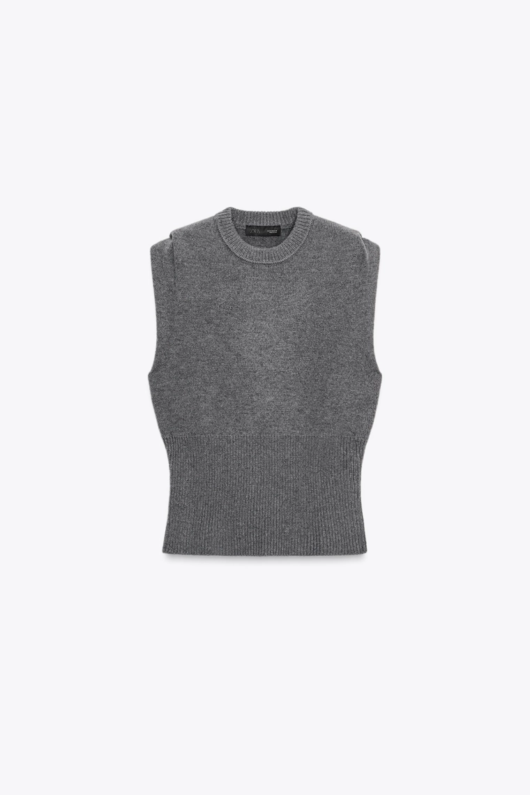 ШЕРСТЯНОЙ ТОП-ЖИЛЕТ С ПЛИССИРОВКОЙ НА ПЛЕЧАХ