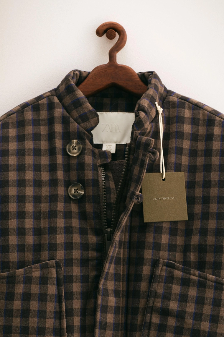 Пальто zara timeless с клетчатым узором и пуховым наполнителем