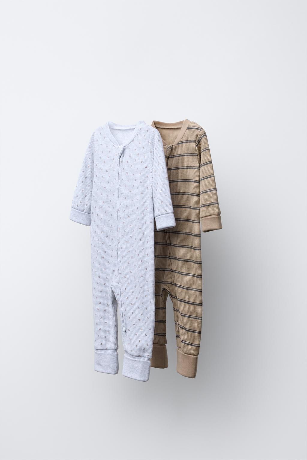 TWO-PACK OF FLORAL AND STRIPED FULL SLEEPSUITS WITH CONVERTIBLE FEET