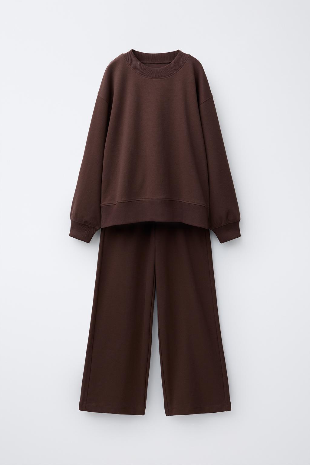 КОМПЛЕКТ ИЗ ТОЛСТОВКИ И БРЮК WIDE LEG ИЗ ФЛИСА, ОДНОТОННЫЙ