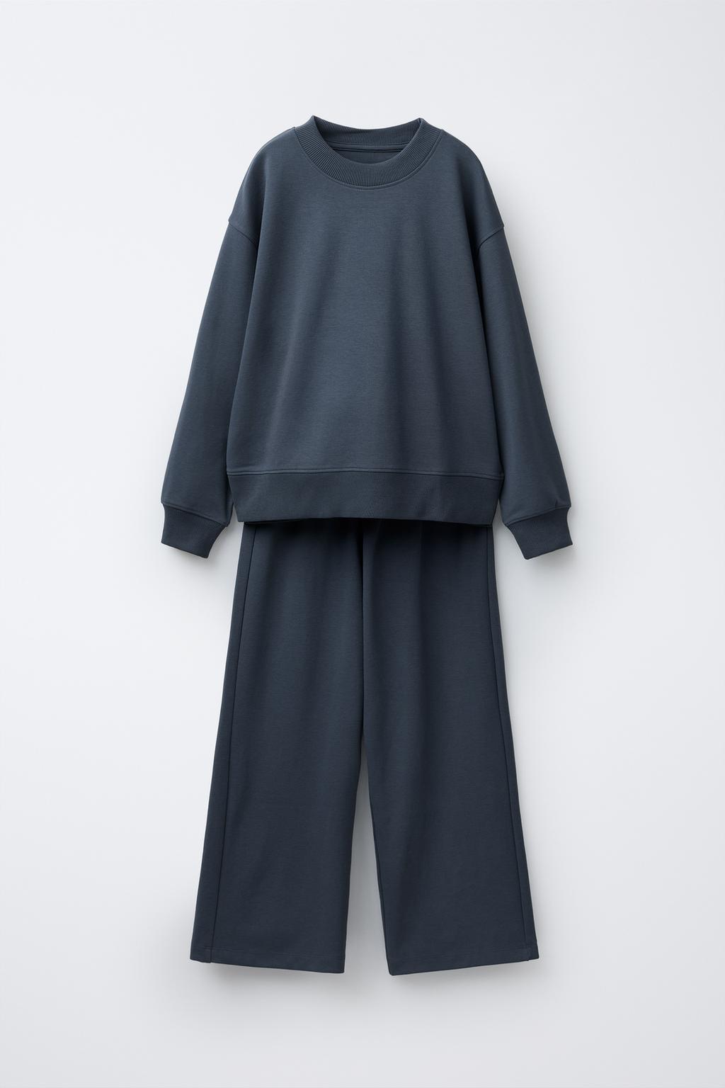 КОМПЛЕКТ ИЗ ТОЛСТОВКИ И БРЮК WIDE LEG ИЗ ФЛИСА, ОДНОТОННЫЙ