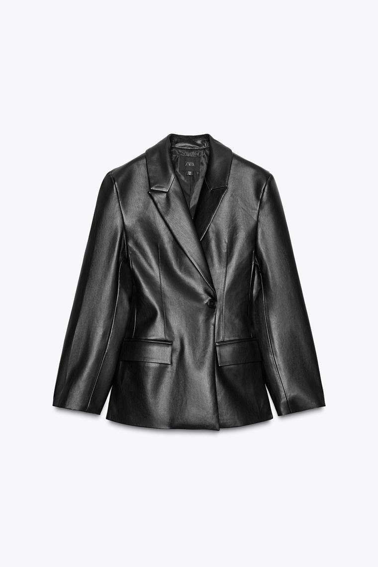 FAUX LEATHER TAILORED BLAZER