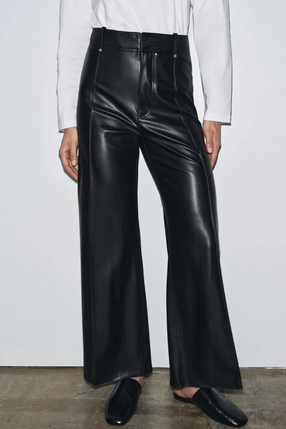 БРЮКИ ПРЯМОГО КРОЯ WIDE LEG ИЗ ИСКУССТВЕННОЙ КОЖИ ZW COLLECTION