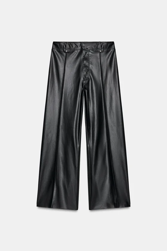 БРЮКИ ПРЯМОГО КРОЯ WIDE LEG ИЗ ИСКУССТВЕННОЙ КОЖИ ZW COLLECTION