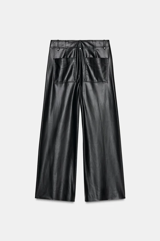 БРЮКИ ПРЯМОГО КРОЯ WIDE LEG ИЗ ИСКУССТВЕННОЙ КОЖИ ZW COLLECTION