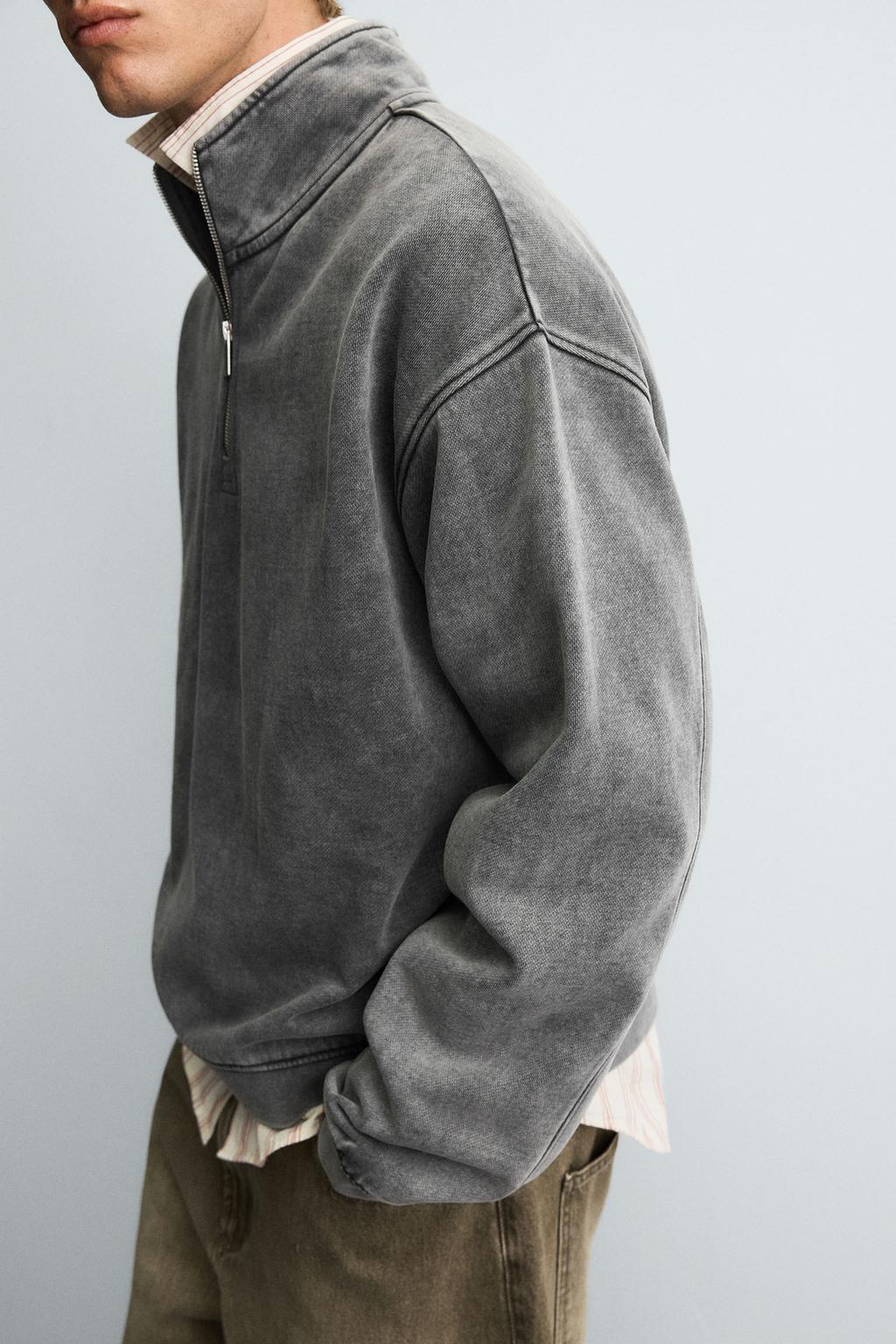 ТОЛСТОВКА С ЭФФЕКТОМ ПОТЕРТОСТИ И ВОРОТНИКОМ НА МОЛНИИ