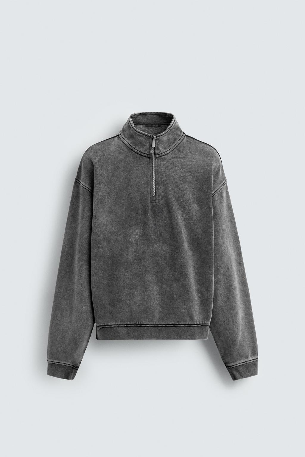 ТОЛСТОВКА С ЭФФЕКТОМ ПОТЕРТОСТИ И ВОРОТНИКОМ НА МОЛНИИ