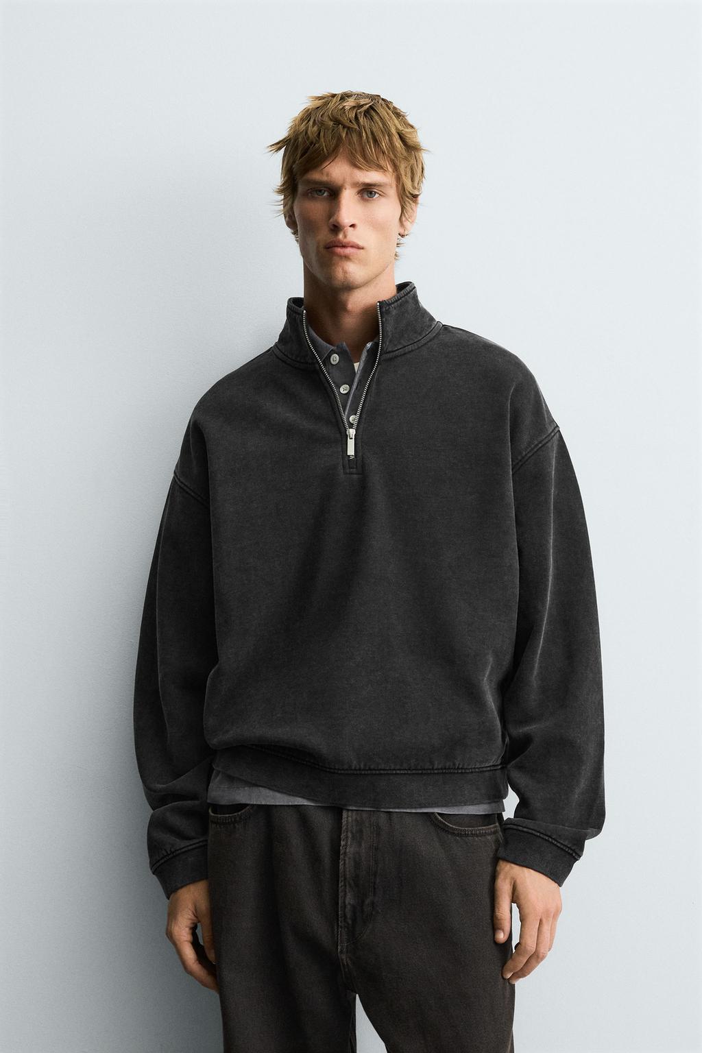 ТОЛСТОВКА С ЭФФЕКТОМ ПОТЕРТОСТИ И ВОРОТНИКОМ НА МОЛНИИ