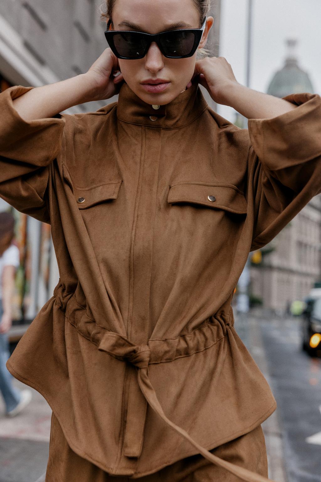 РУБАШКА САФАРИ ИЗ ИСКУССТВЕННОЙ ЗАМШИ