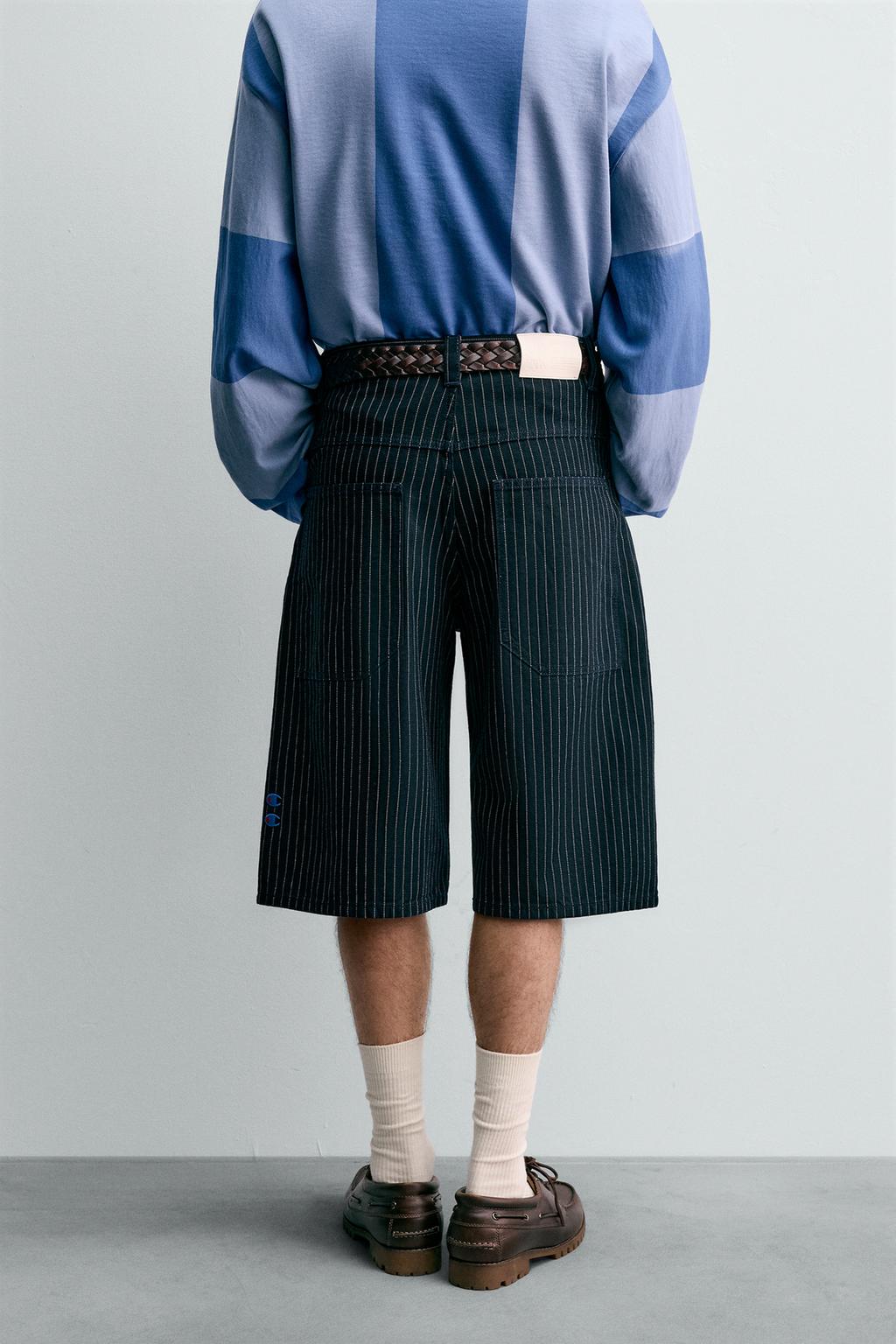 ШОРТЫ-БЕРМУДЫ СВОБОДНОГО КРОЯ В ПОЛОСКУ CHAMPION ® X ZARA