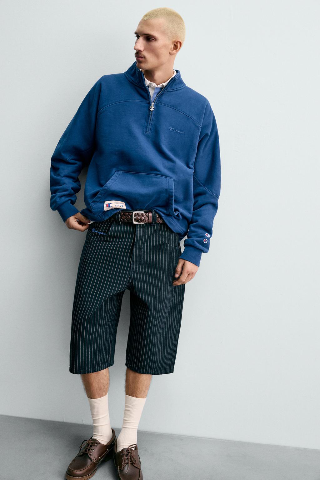 ШОРТЫ-БЕРМУДЫ СВОБОДНОГО КРОЯ В ПОЛОСКУ CHAMPION ® X ZARA