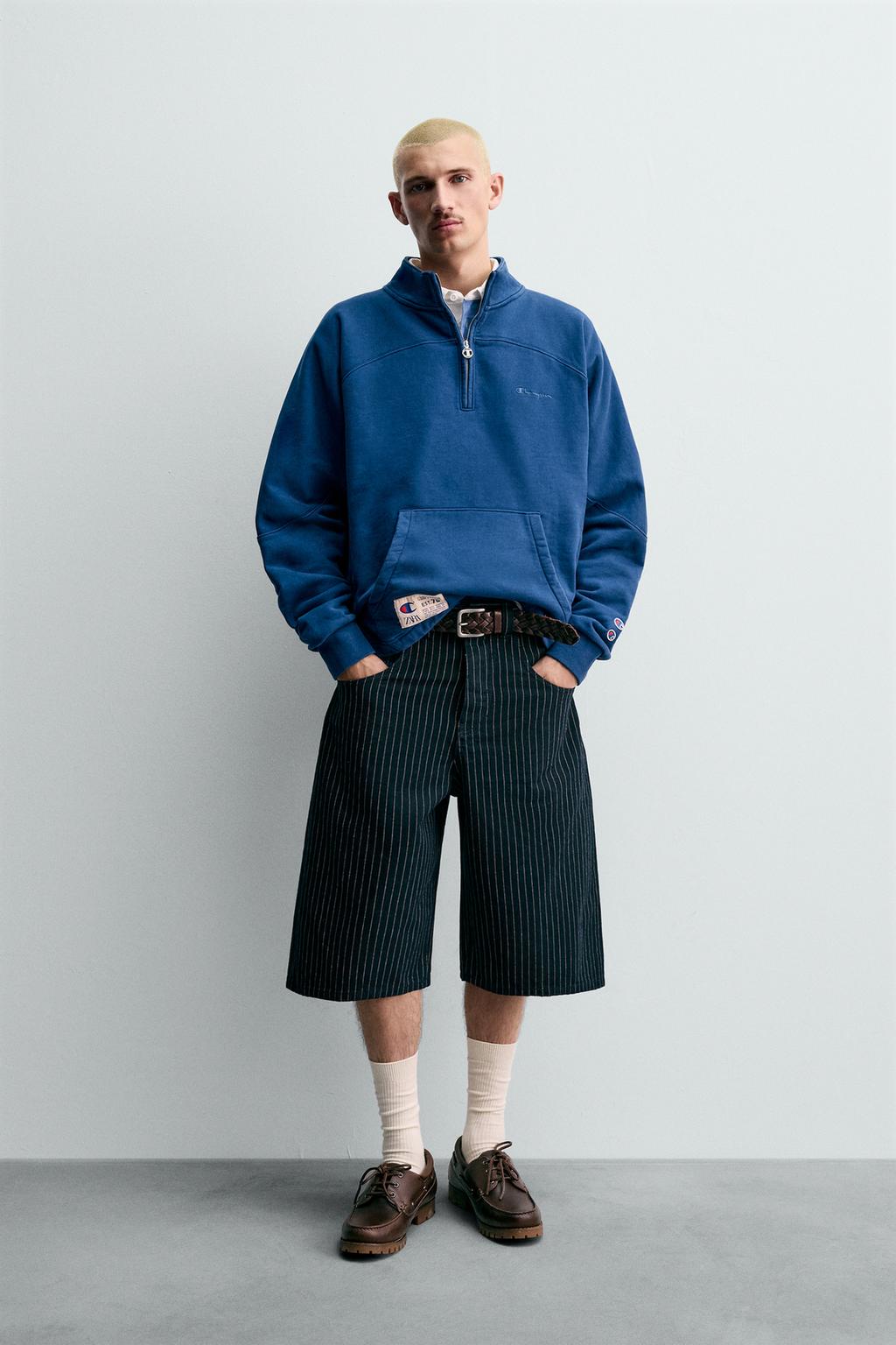 ШОРТЫ-БЕРМУДЫ СВОБОДНОГО КРОЯ В ПОЛОСКУ CHAMPION ® X ZARA