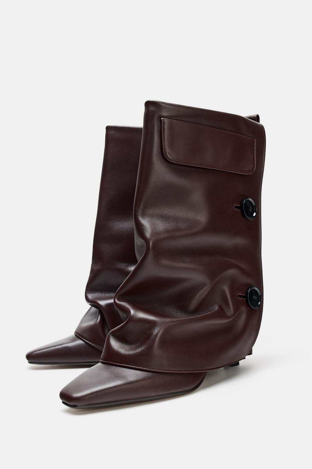 КОЖАНЫЕ БОТИЛЬОНЫ С ГЕТРАМИ НА КАБЛУКЕ