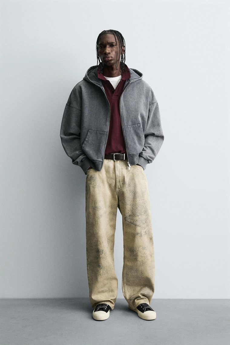 БРЮКИ BAGGY FIT С ПРИНТОМ И ЭФФЕКТОМ ПОТЕРТОСТИ
