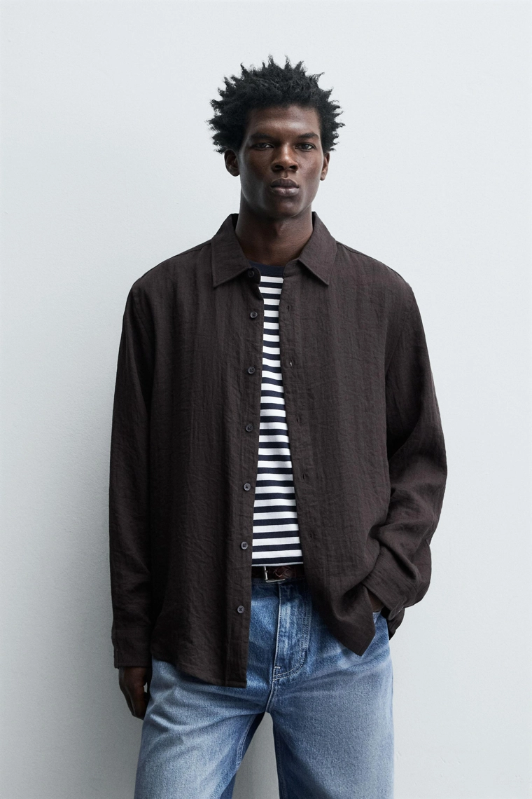 РУБАШКА RELAXED FIT ИЗ СТРУЯЩЕЙСЯ ТКАНИ