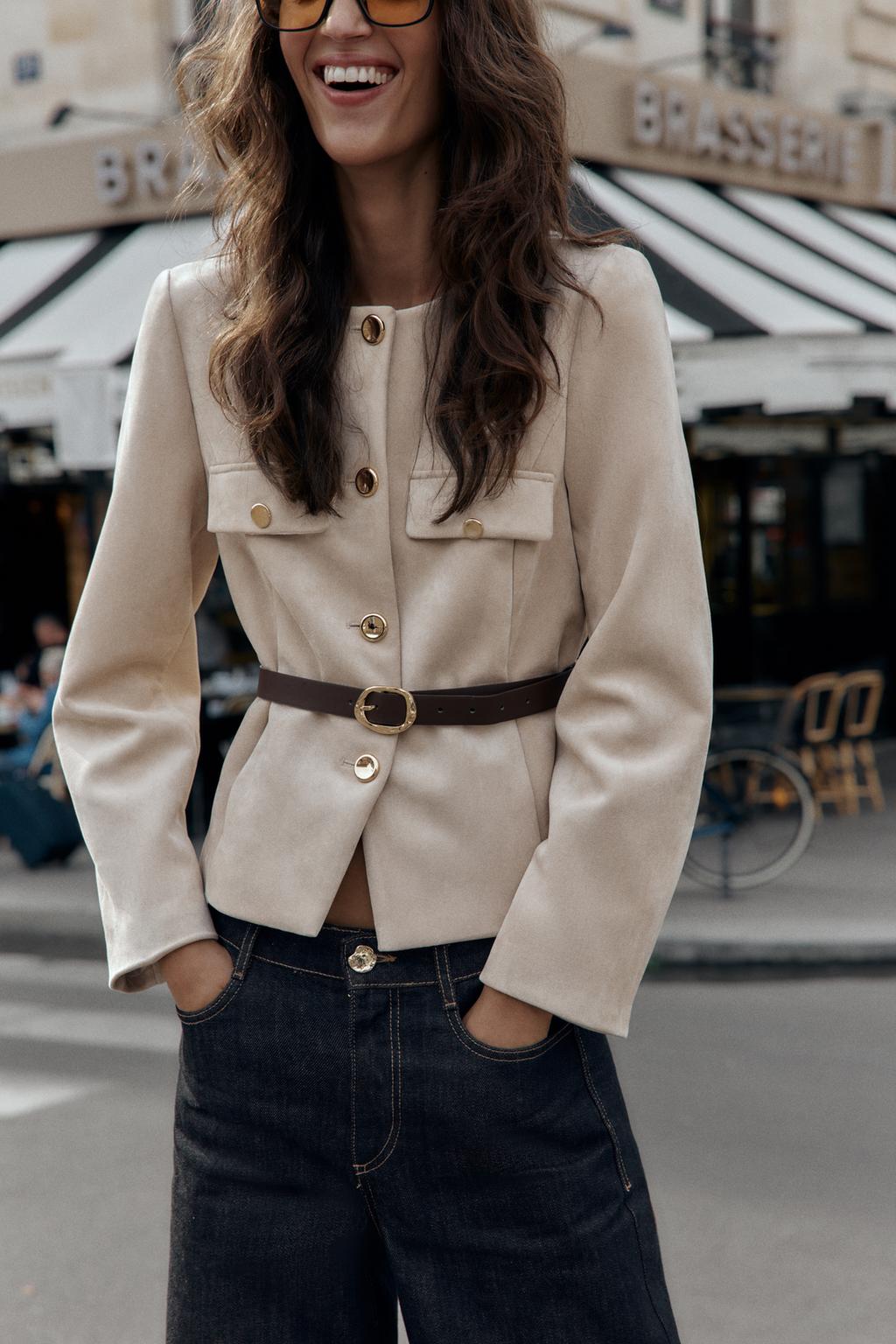 Пиджак из замши с поясом