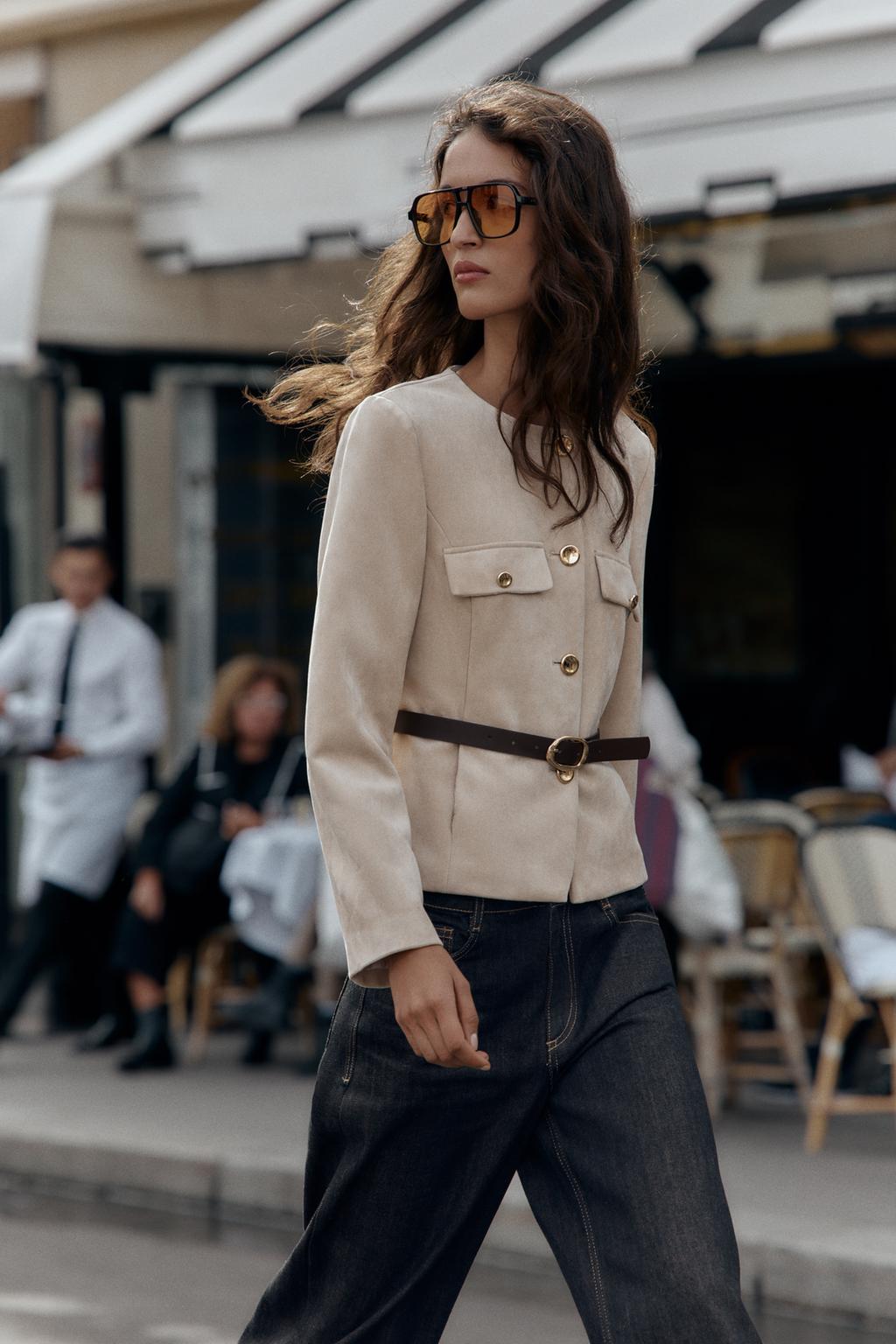 Пиджак из замши с поясом