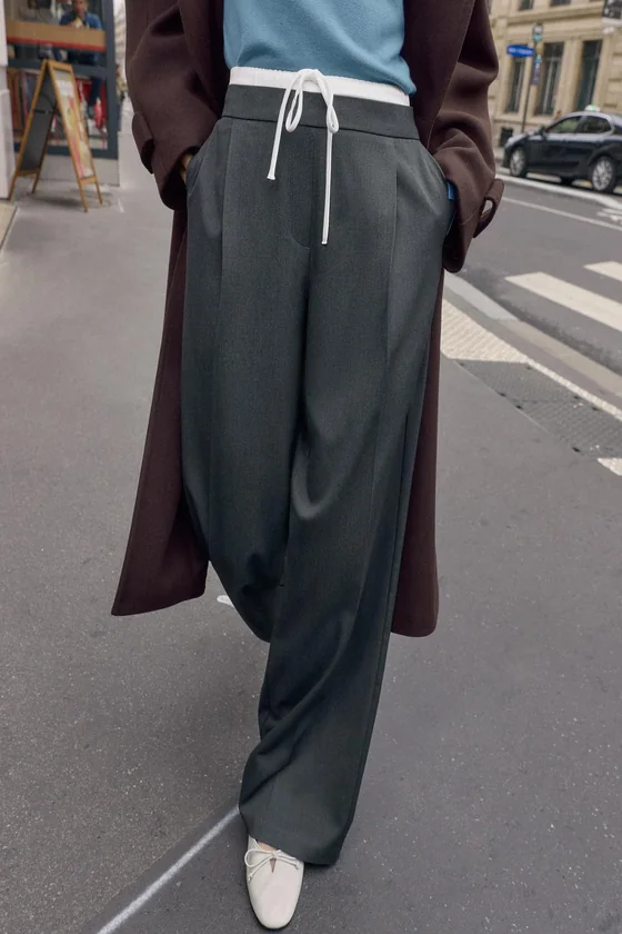 БРЮКИ WIDE LEG С ДВОЙНЫМ ПОЯСОМ