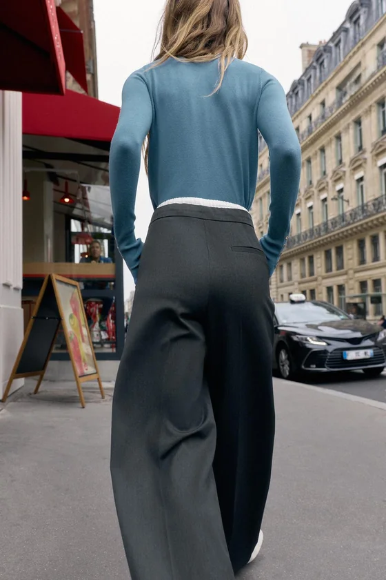 БРЮКИ WIDE LEG С ДВОЙНЫМ ПОЯСОМ