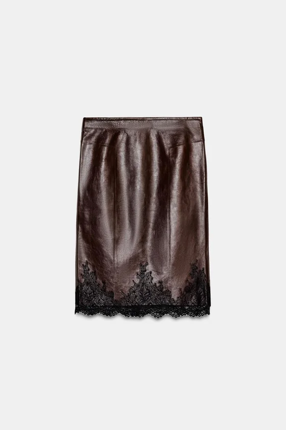 КОЖАНАЯ ЮБКА С КРУЖЕВОМ — ZW COLLECTION LIMITED EDITION