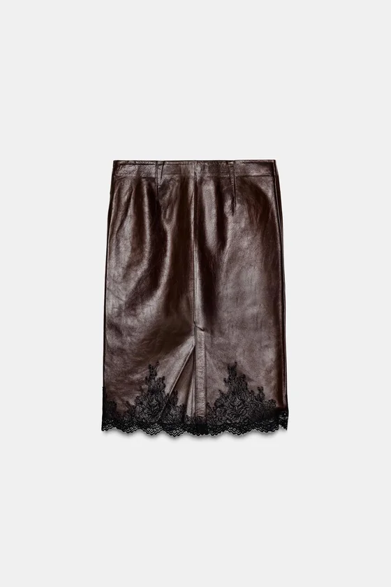 КОЖАНАЯ ЮБКА С КРУЖЕВОМ — ZW COLLECTION LIMITED EDITION