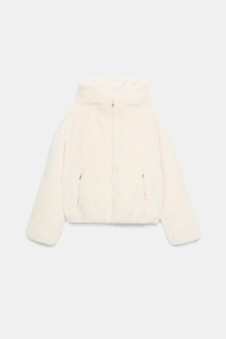 УТЕПЛЕННЫЙ БОМБЕР ИЗ ИСКУССТВЕННОГО МЕХА С КАПЮШОНОМ