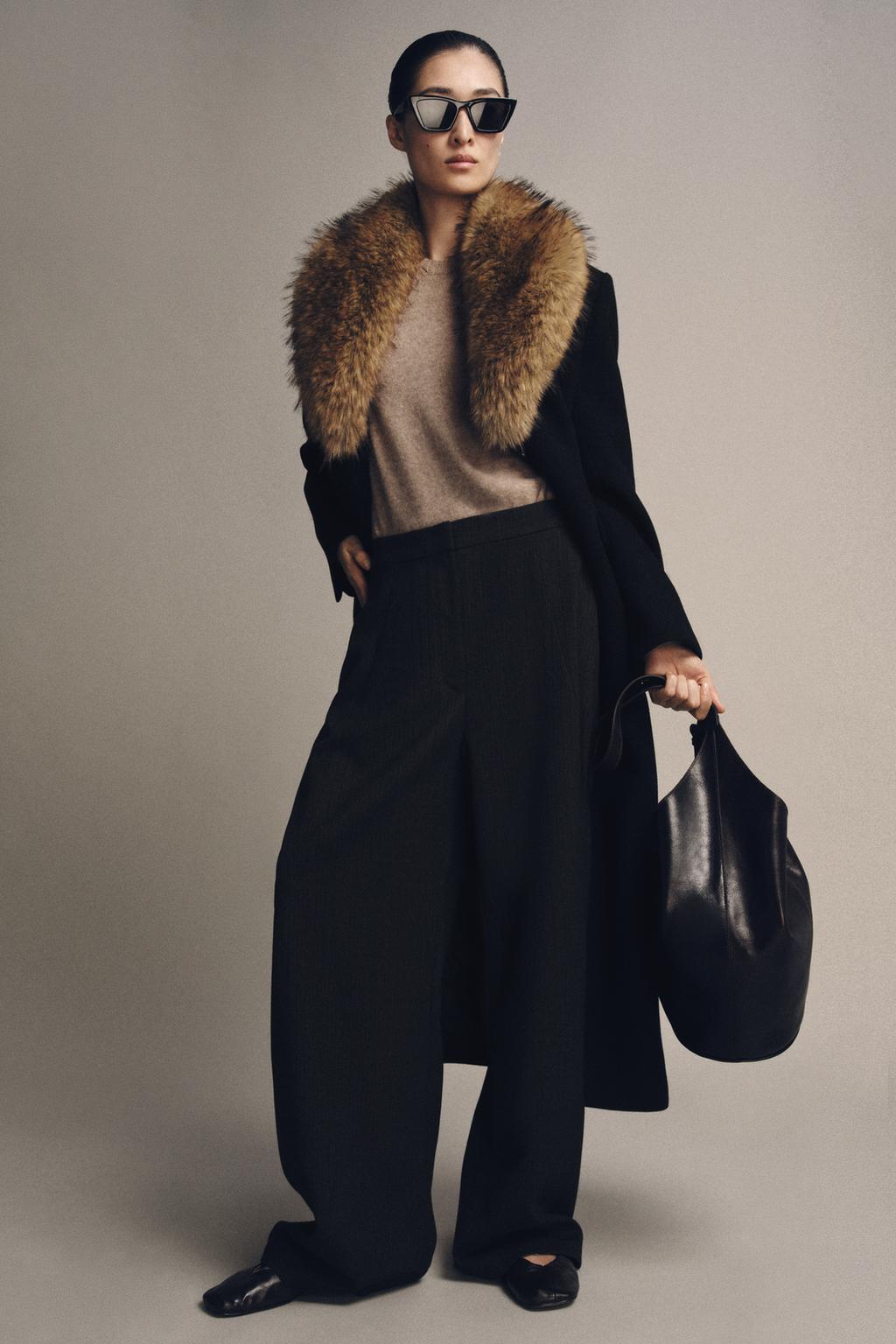 WOOL COAT WITH FAUX FUR COLLAR ZW COLLECTION