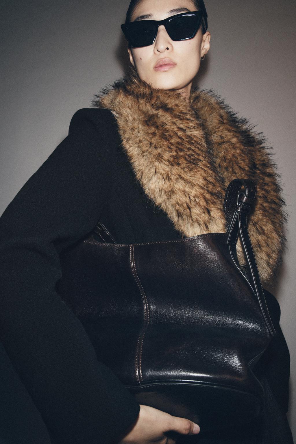WOOL COAT WITH FAUX FUR COLLAR ZW COLLECTION