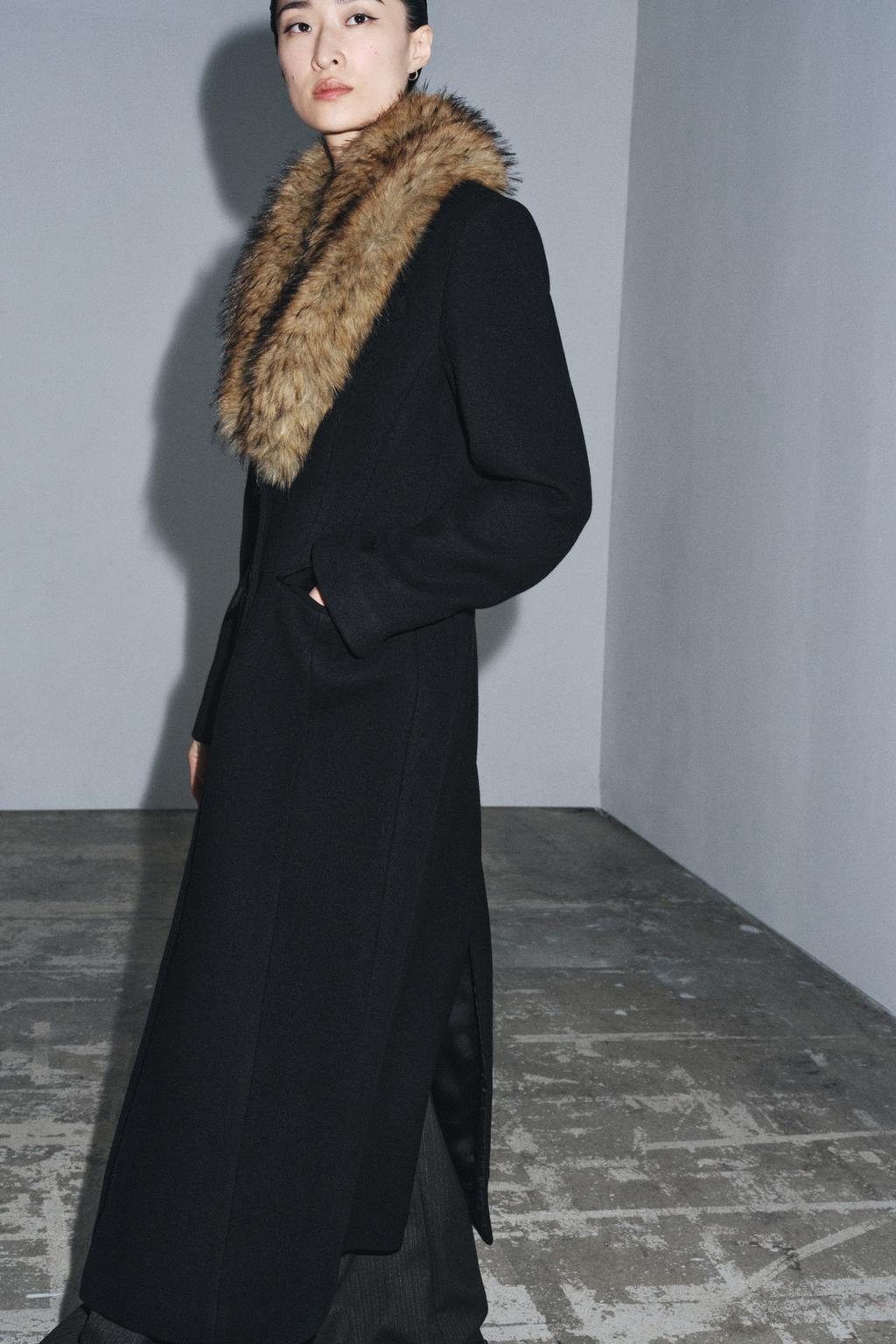 WOOL COAT WITH FAUX FUR COLLAR ZW COLLECTION