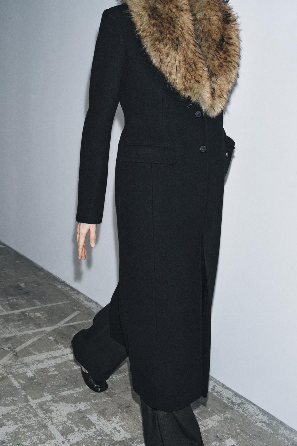 WOOL COAT WITH FAUX FUR COLLAR ZW COLLECTION