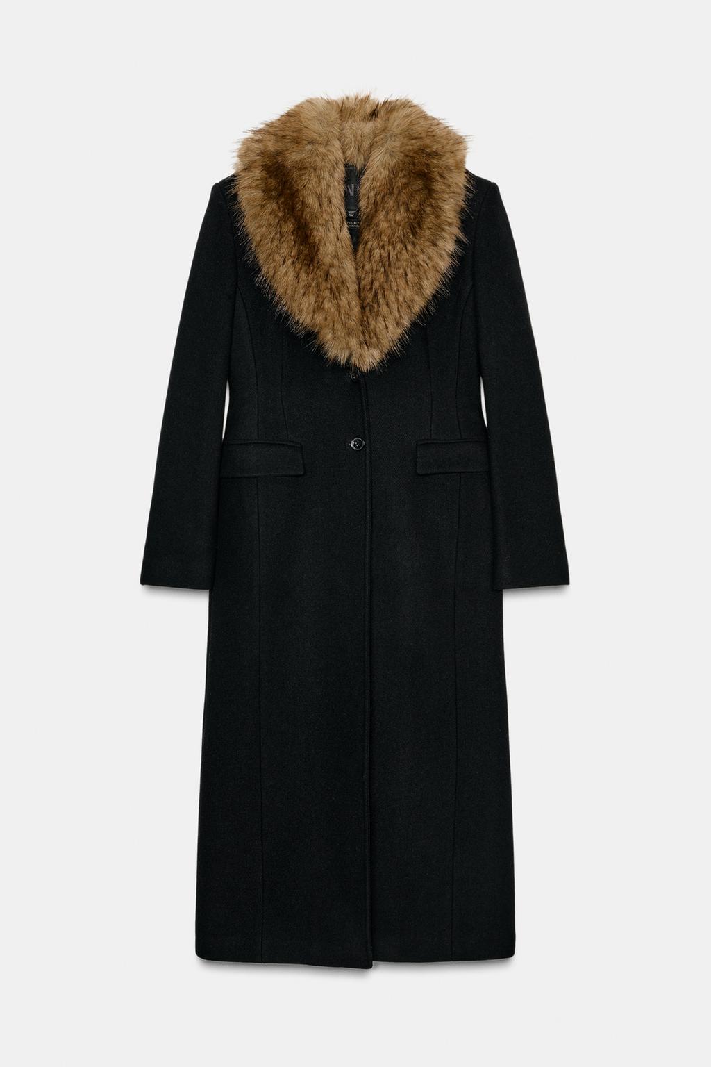 WOOL COAT WITH FAUX FUR COLLAR ZW COLLECTION