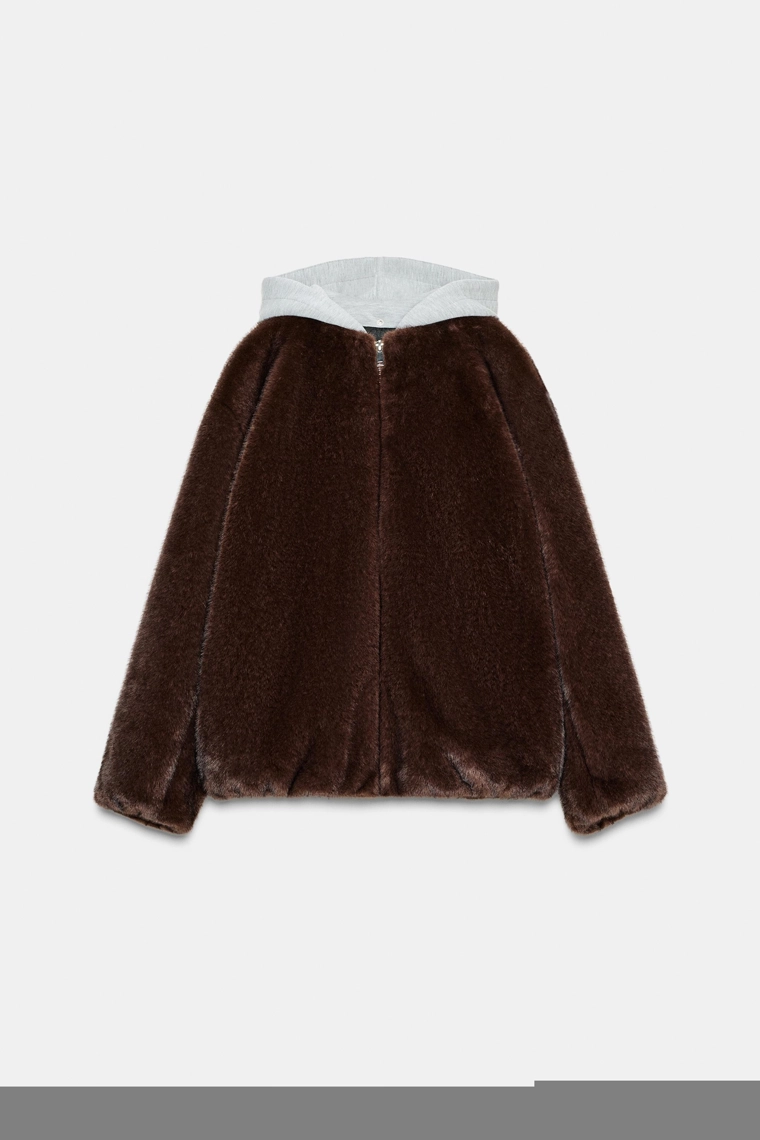 Пальто с капюшоном из искусственного меха