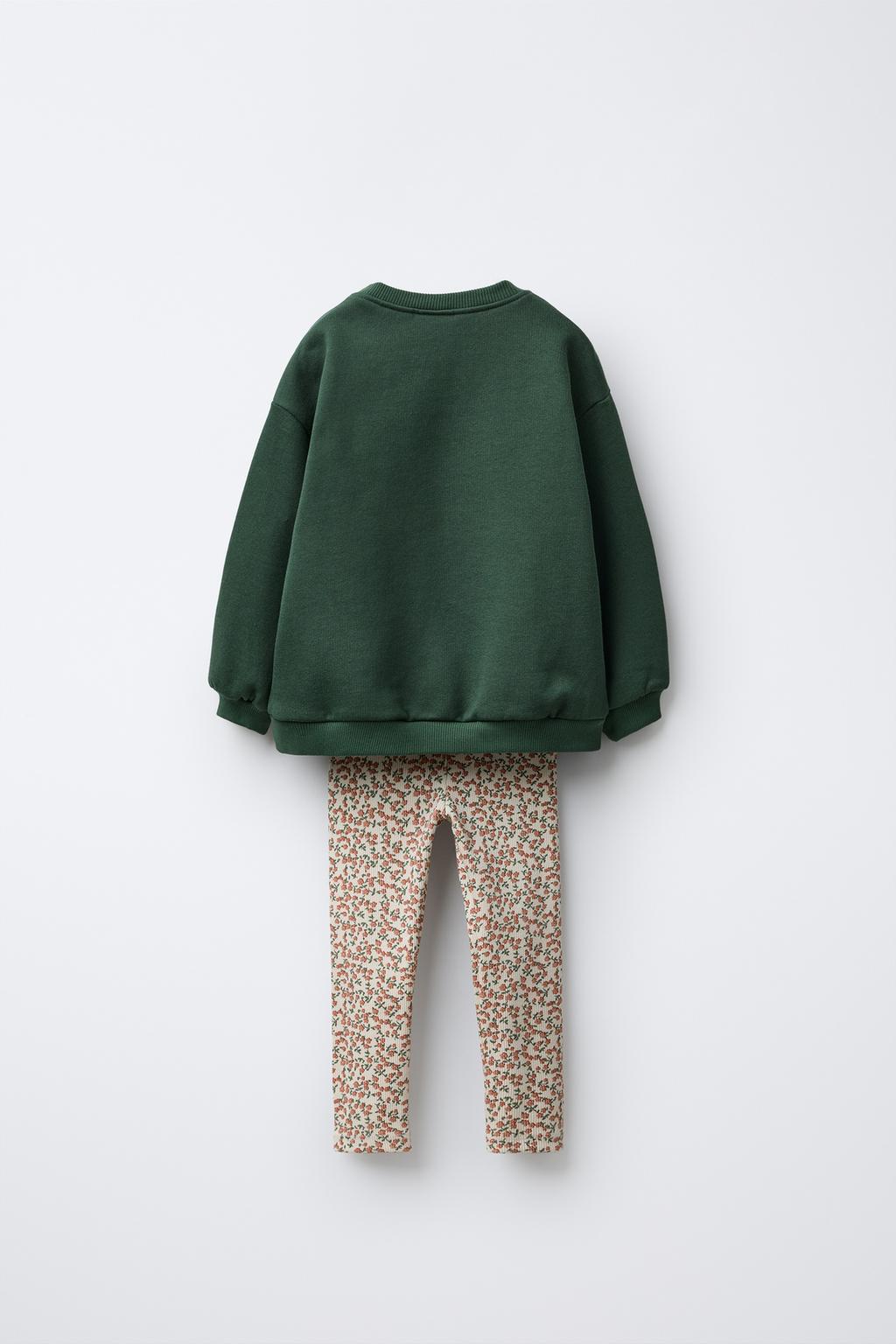 BEAR SWEATSHIRT AND RIBBED FLORAL LEGGINGS SET