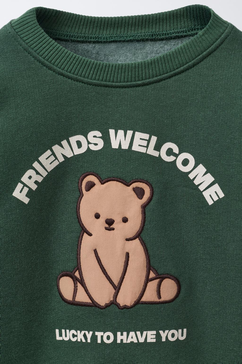 BEAR SWEATSHIRT AND RIBBED FLORAL LEGGINGS SET