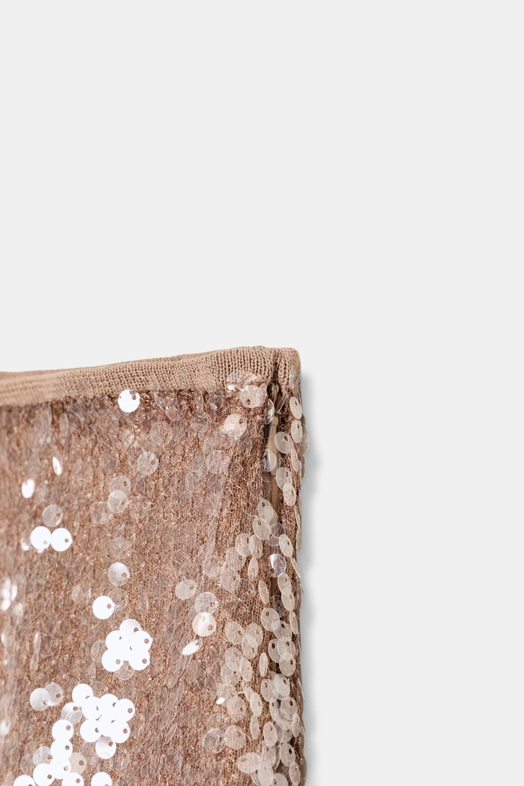 МИНИ-ЮБКА С ПАЙЕТКАМИ, ТРИКОТАЖЕМ И КРУЖЕВОМ