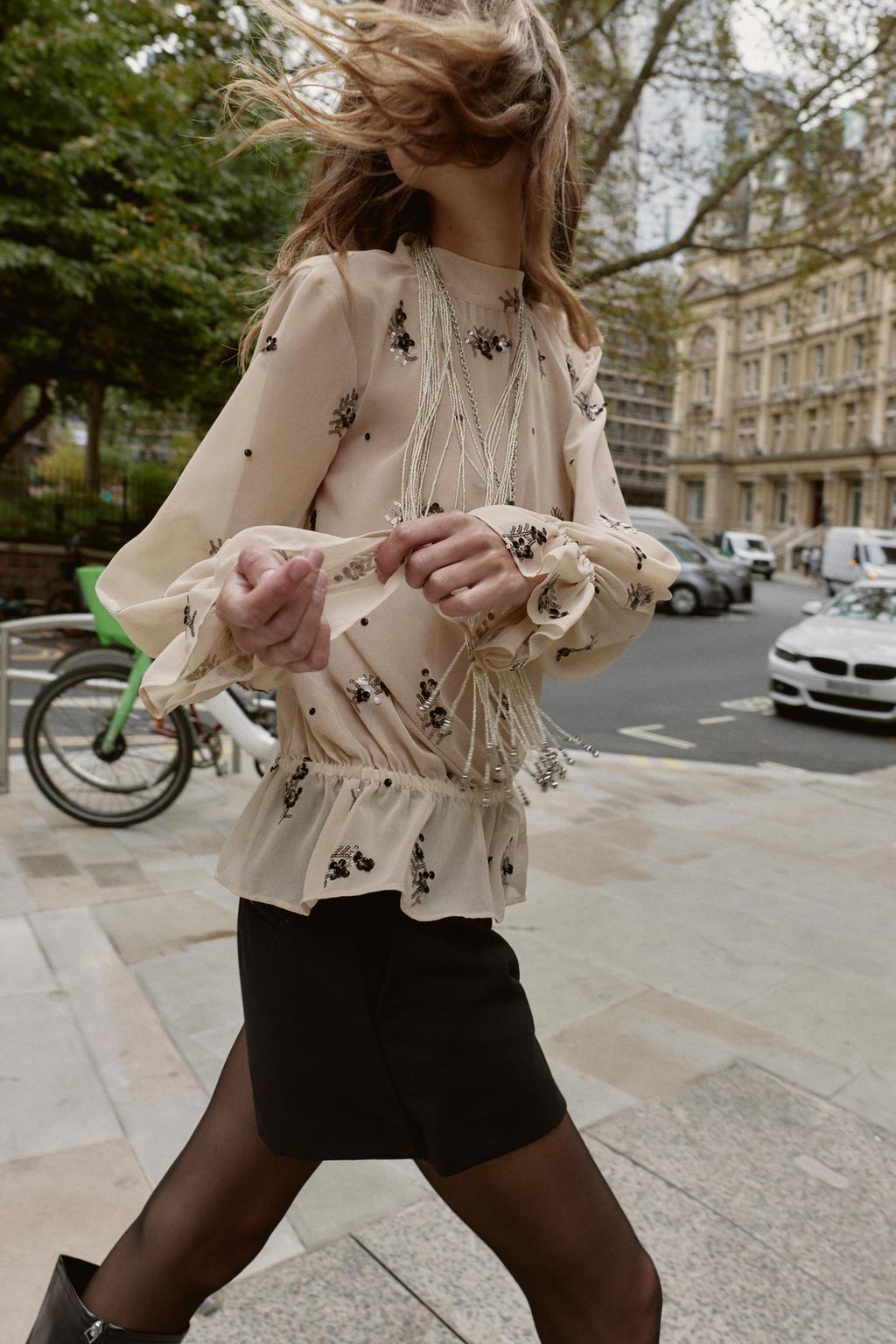 ПОЛУПРОЗРАЧНАЯ БЛУЗА С ПАЙЕТКАМИ